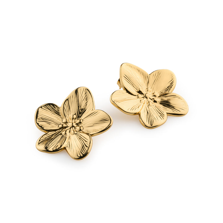 Maebry - Statement Flower Stud Earrings Gold Stainless Steel