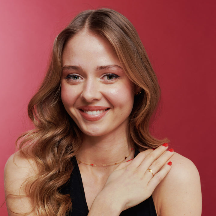 Linnea - Halskedja med Hjärtan Röd & Guld Rostfritt Stål