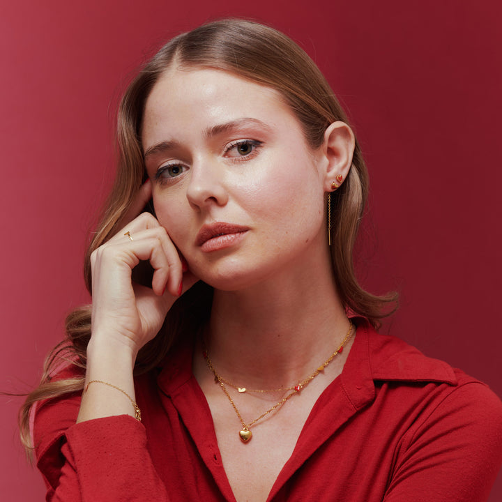 Linnea - Halskedja med Hjärtan Röd & Guld Rostfritt Stål