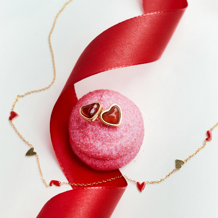 Linnea - Halskedja med Hjärtan Röd & Guld Rostfritt Stål