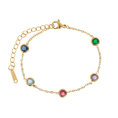 Michelle - Multi Colored Crystal Chain Bracelet Stainless Steel