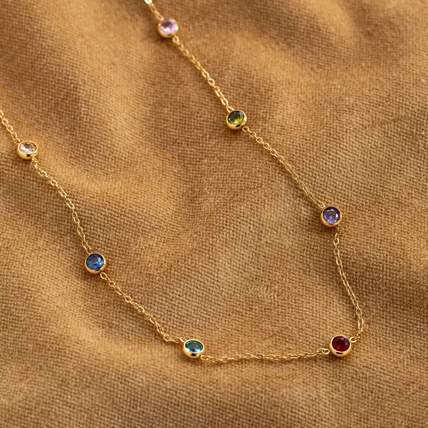 Michelle - Necklace with Gold Dipped Multi Colored Crystals Stainless
