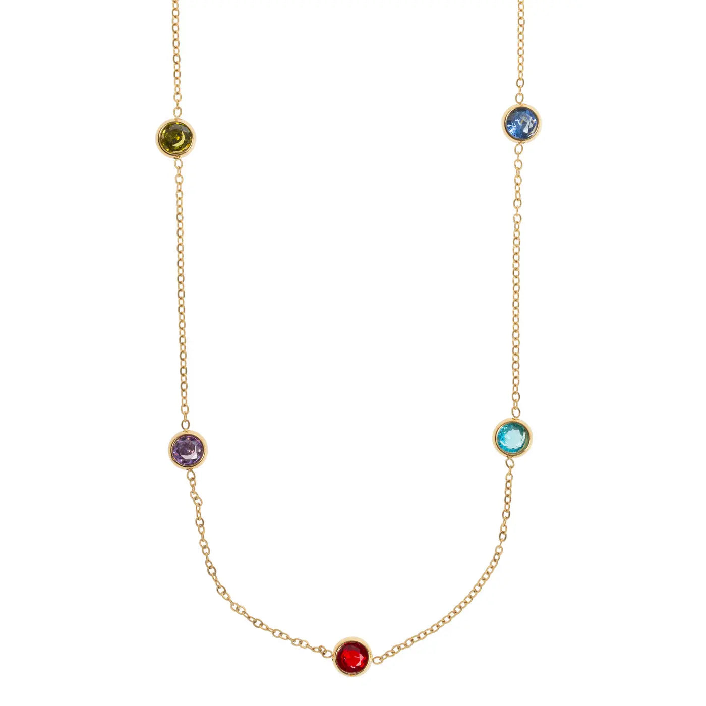 Michelle - Necklace with Gold Dipped Multi Colored Crystals Stainless