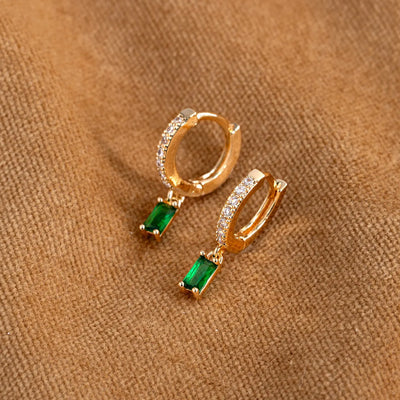 Arya - Green Crystal Hoop Earrings