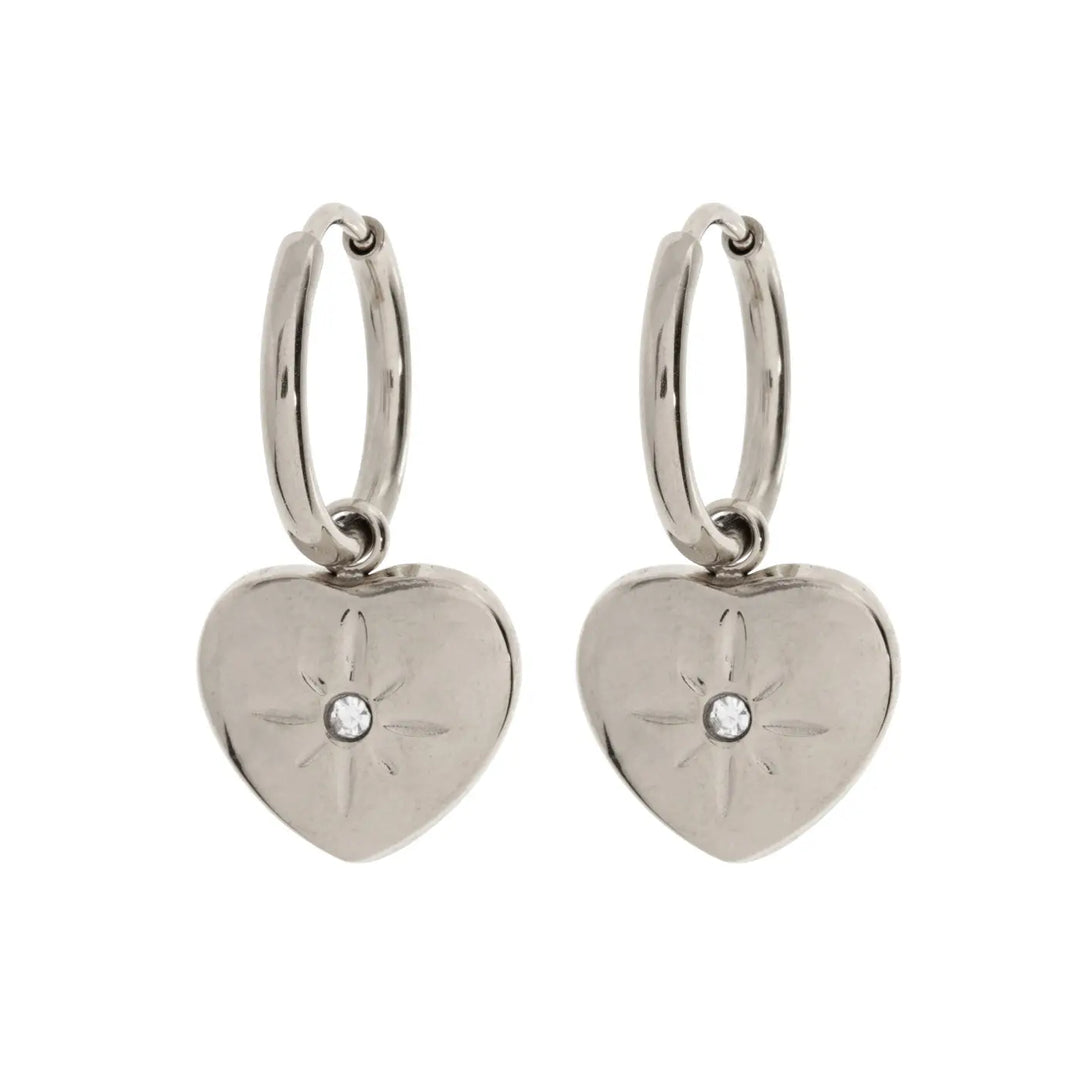 Lola - Crystal Heart Hoop Earrings Stainless Steel