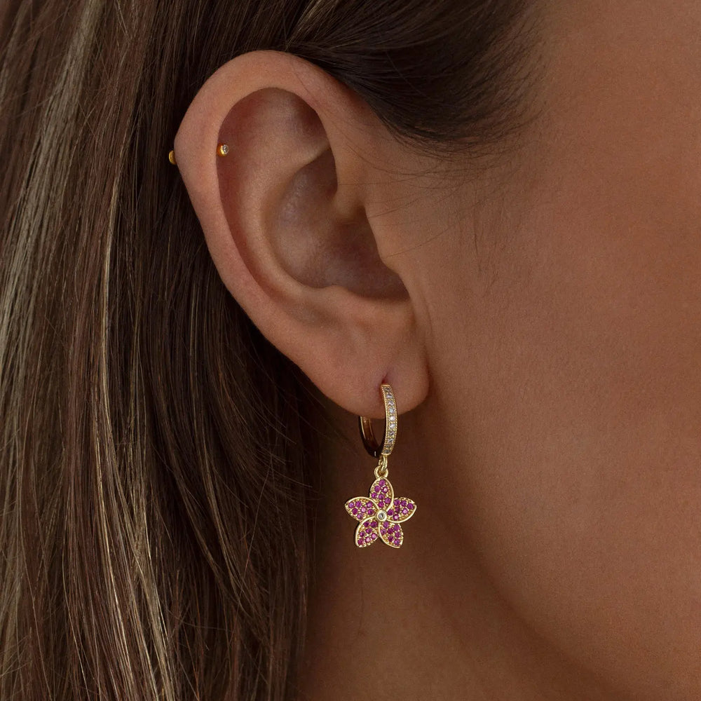 Jasmine - Pink Crystal Flower Hoop Earrings