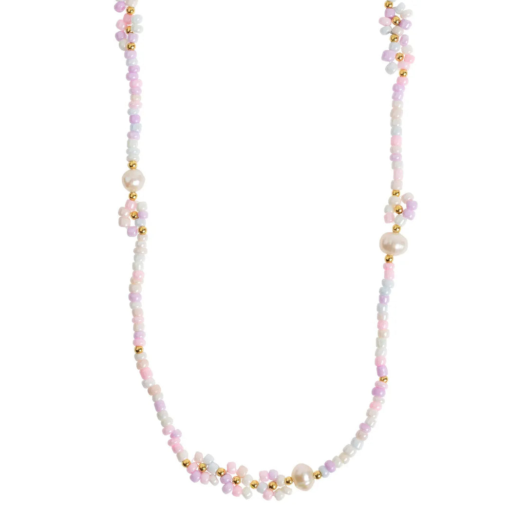 Elsa - Colorful Beads Flower and Pearl Powder Necklace