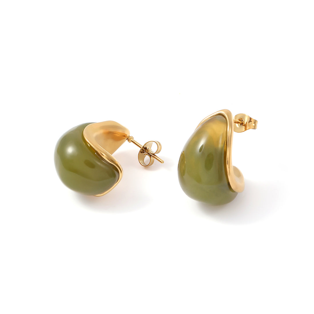 Carin - Green Resin Earrings Stainless Steel