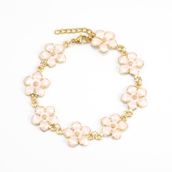Adeline - Kedjearmband Rosa Emaljblommor 