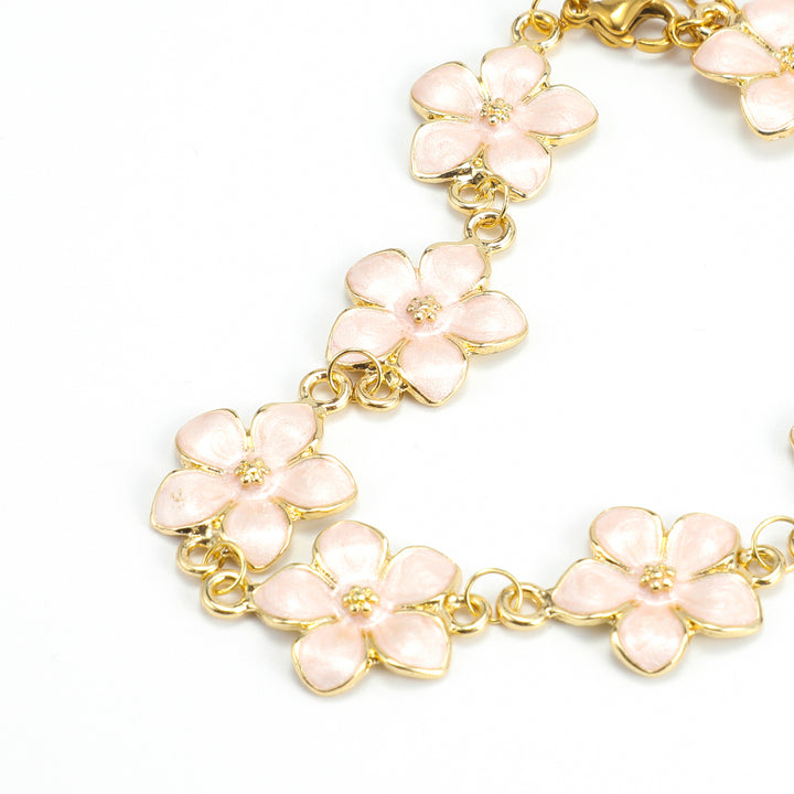 Adeline - Kedjearmband Rosa Emaljblommor 