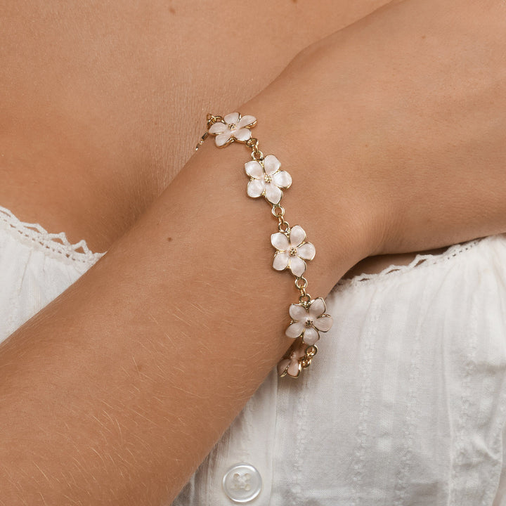 Adeline - Kedjearmband Rosa Emaljblommor 