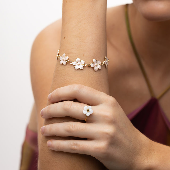 Adeline - Kedjearmband Rosa Emaljblommor 