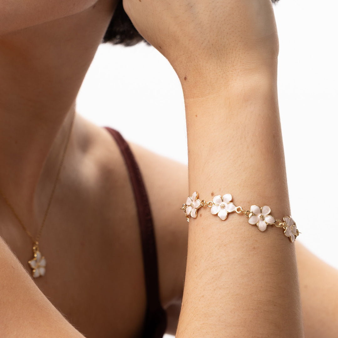 Adeline - Kedjearmband Rosa Emaljblommor 