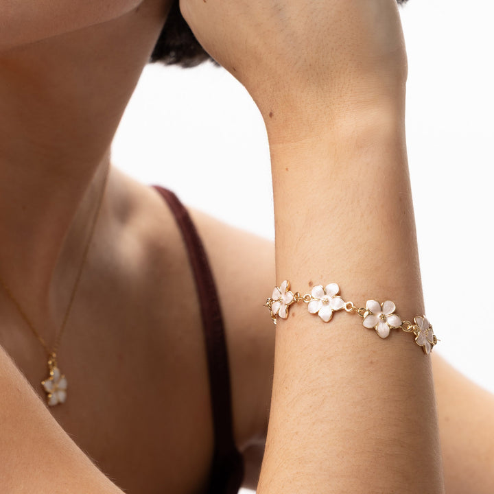 Adeline - Kedjearmband Rosa Emaljblommor 