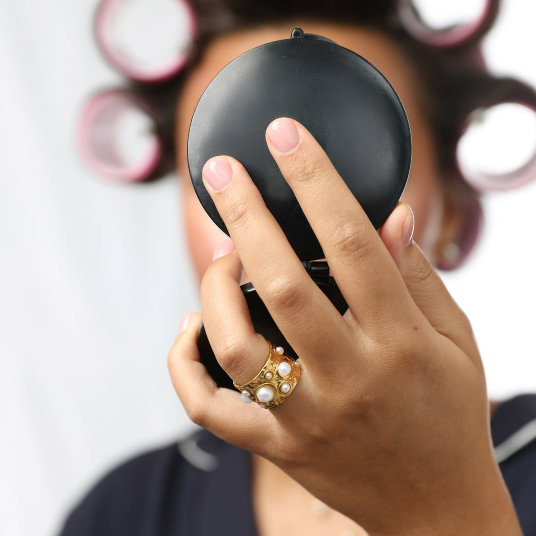 Kerstin - Hammered Pearl Ring Stainless Steel