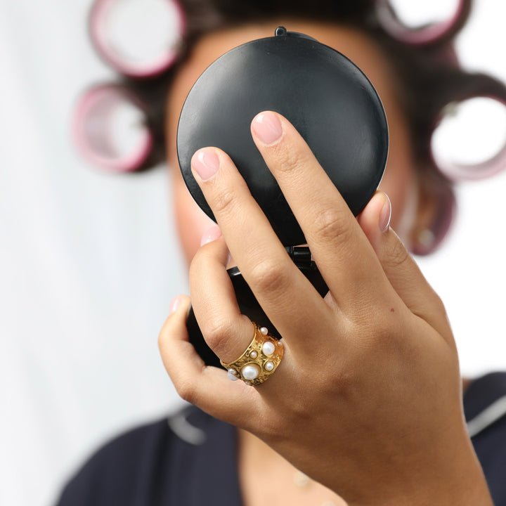 Kerstin - Hammered Pearl Ring Stainless Steel