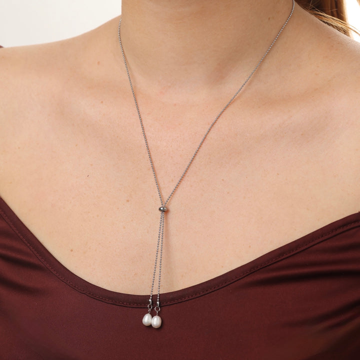 Barbro - Lariat Pearl Necklace Stainless Steel