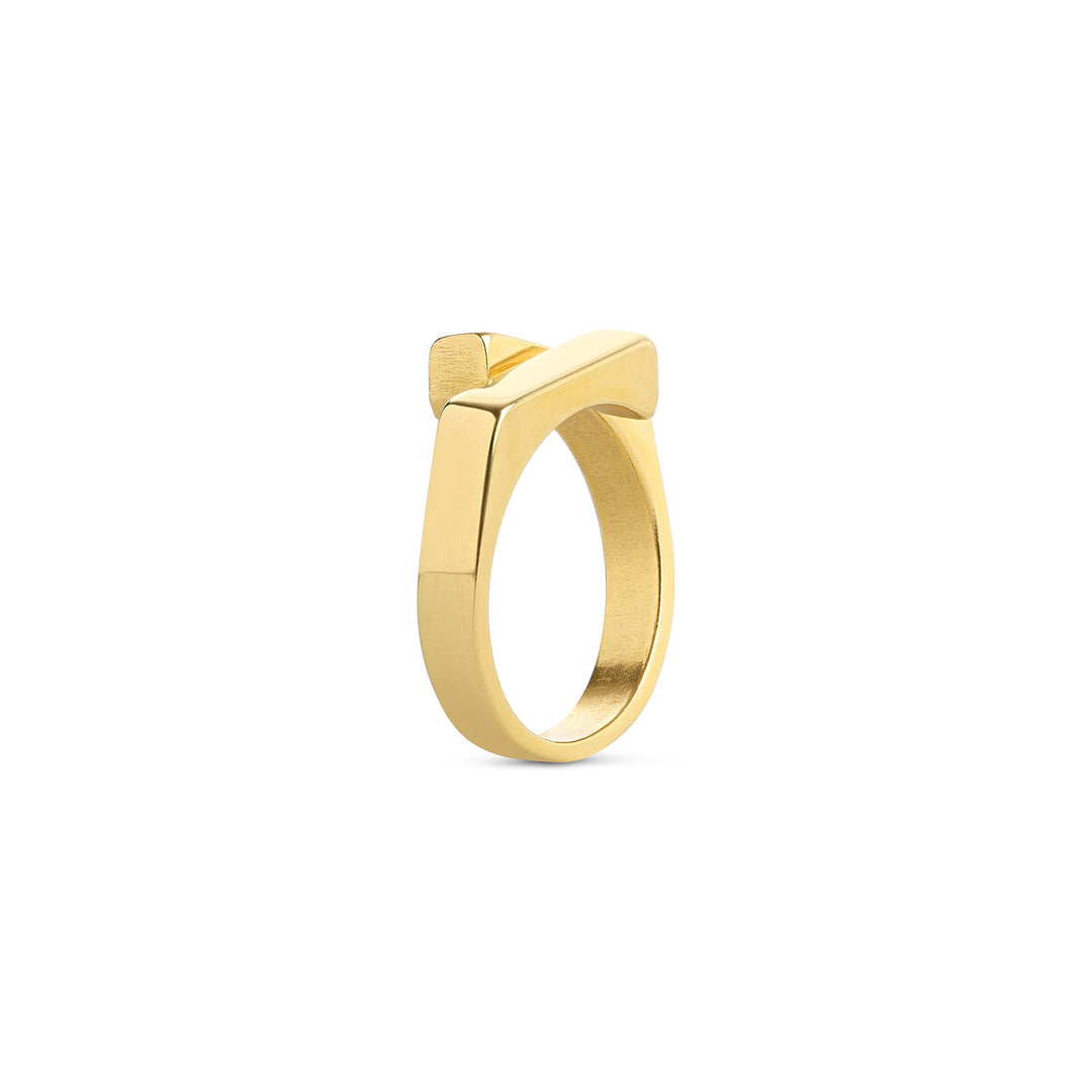 Brita – architectural ring in stainless steel, gold | Timi of Sweden