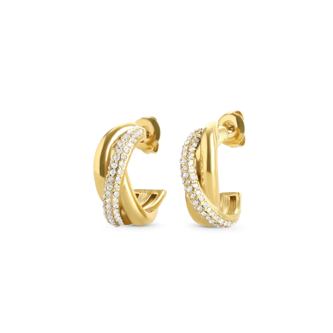 Boa – twisted crystal earrings in stainless steel, gold | Timi of Sweden
