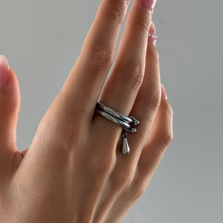 Storm – duo drop ring in stainless steel | Timi of Sweden