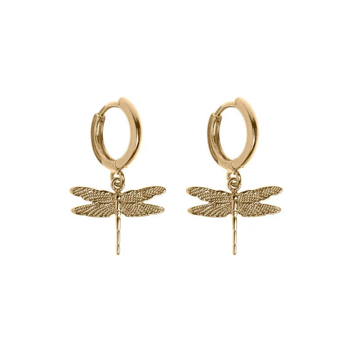 Dragonfly Small Hoop Earrings Gold