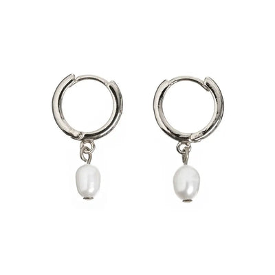 Pearl Small Hoop Earrings - Silver | Elegant