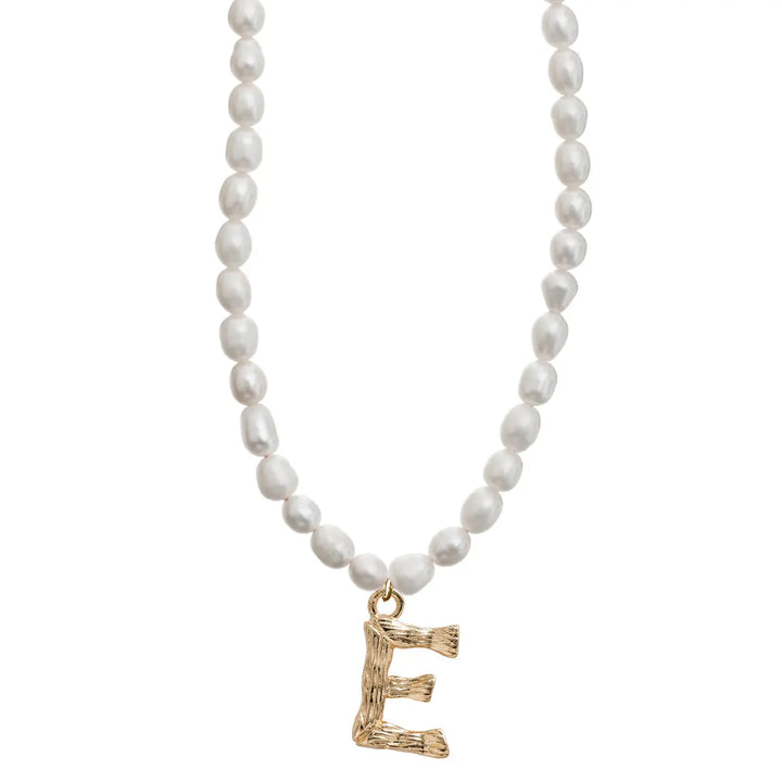 Pearl and Bamboo Letter Necklace E