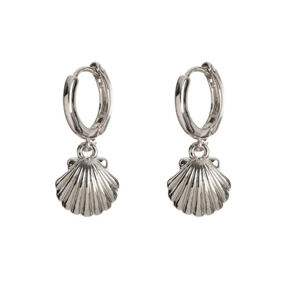 Mermaid Shell Hoop Earrings Silver