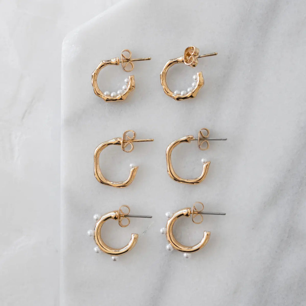 small earring pearl hoop 3-pack