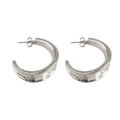 Large hammered hoop earrings Silver