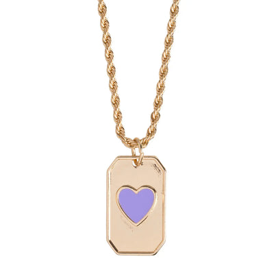 Purple Enamel Heart Plate Necklace