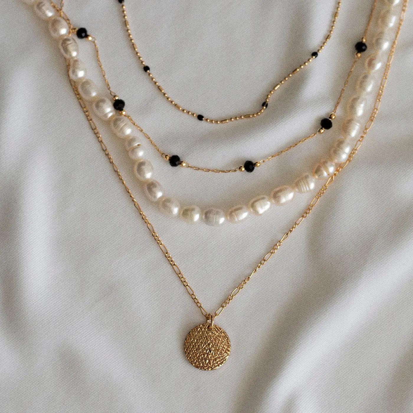 Coin Bead Double Necklace Black and Gold