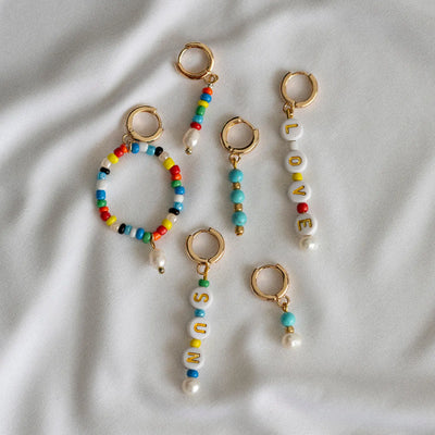 Round Colorful Beads with Pearl Hoop Earring| Timi of Sweden