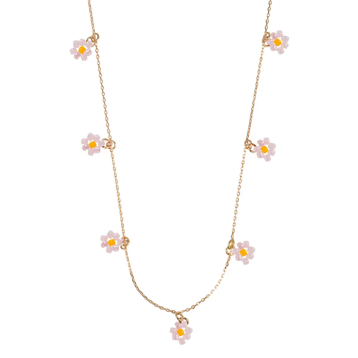 Pink Small Flowers Bead Necklace