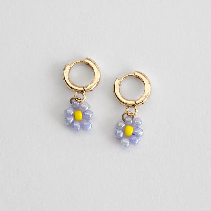 Violet Flower Bead Hoop Earring