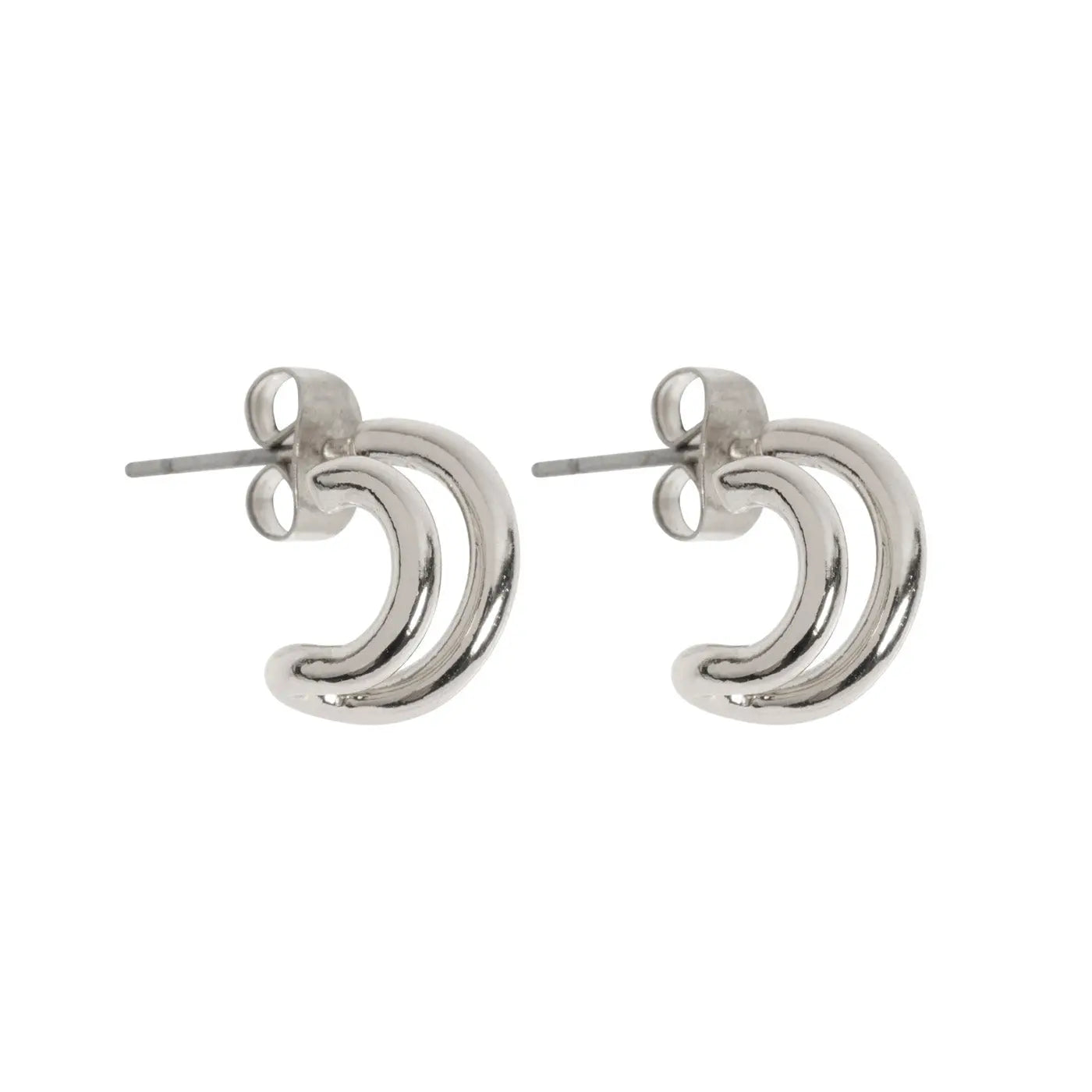 Earrings Stud Two Rings - Silver
