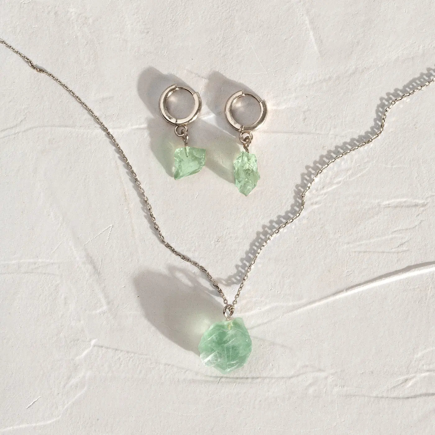 Semi Precious Stone Set with Necklace and Earrings - Silver